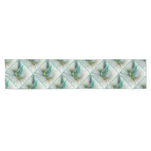 Chemin De Table Court Fractal Evolution, Golden Turquoise Abstract Art