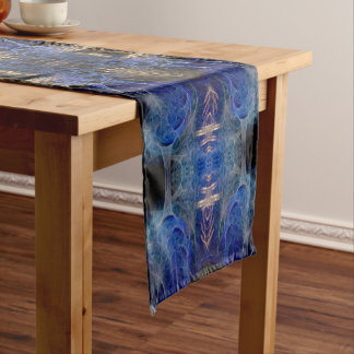Chemin De Table Court FRACTOTEM #002 Bleu Or Art Fractal