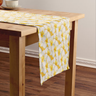Chemin De Table Court Frangipani motif tropical de fleurs blanches