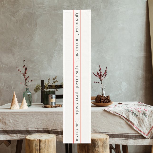 Chemin De Table Court French Joyeux Noël Red Stripe Noël (Créateur téléchargé)