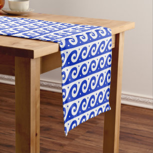 Chemin De Table Court Fret grec, Motif d'onde méditerranéen, Bleu