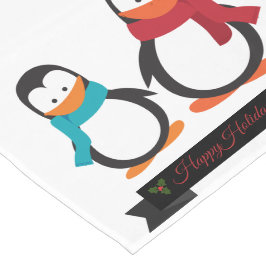 CHEMIN DE TABLE COURT FUN PENGUINS CHRISTMAS