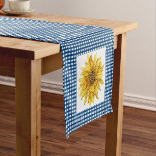 Chemin De Table Court Gingham à carreaux bleus de style campagnard avec