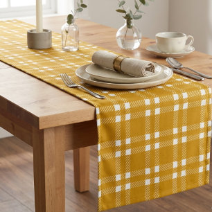 Chemin De Table Court Gingham à carreaux jaune moutarde cosy