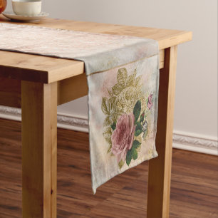 Chemin De Table Court Glam Steampunk Rose rose et or Rustique Floral