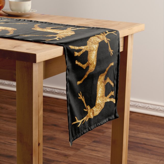 Chemin De Table Court Gold Christmas Reindee (In Situ)