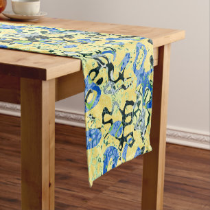 Chemin De Table Court Graphisme bleu jaune noir pointé Abstraction