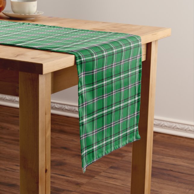 Chemin De Table Court Green Black White Plaid Classic Table Runner (In Situ)