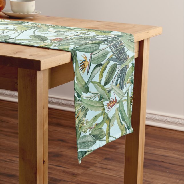Chemin De Table Court Green Tropical Jungle Banana Tree Strelitzia (In Situ)