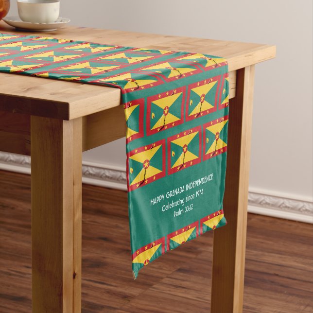 Chemin De Table Court GRENADA - Carte Drapeau Écriture Customisée VERTE (In Situ)