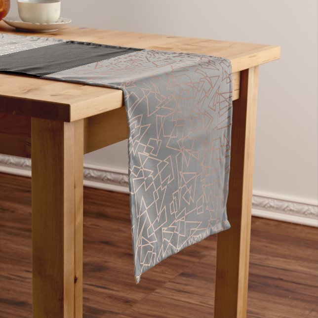 Chemin De Table Court Gris géométrique de motif d'or rose élégant (In Situ)