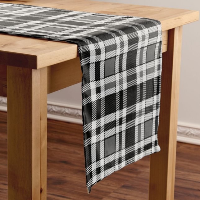 Chemin De Table Court Gris Noir Blanc Flanné Plaid Tartan Design (Créateur téléchargé)