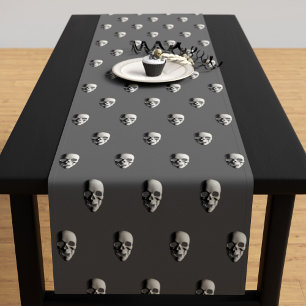 Chemin De Table Court Halloween Motif crâne moderne gris Éffrayant