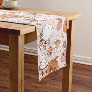 CHEMIN DE TABLE COURT HALLOWEEN RETRO CITROUILLES SUPER ET GHOSTS