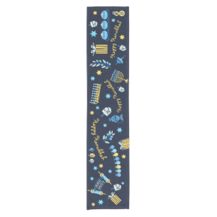 Chemin De Table Court Hanoukka Festive Personnalisé Menorah Dreidel