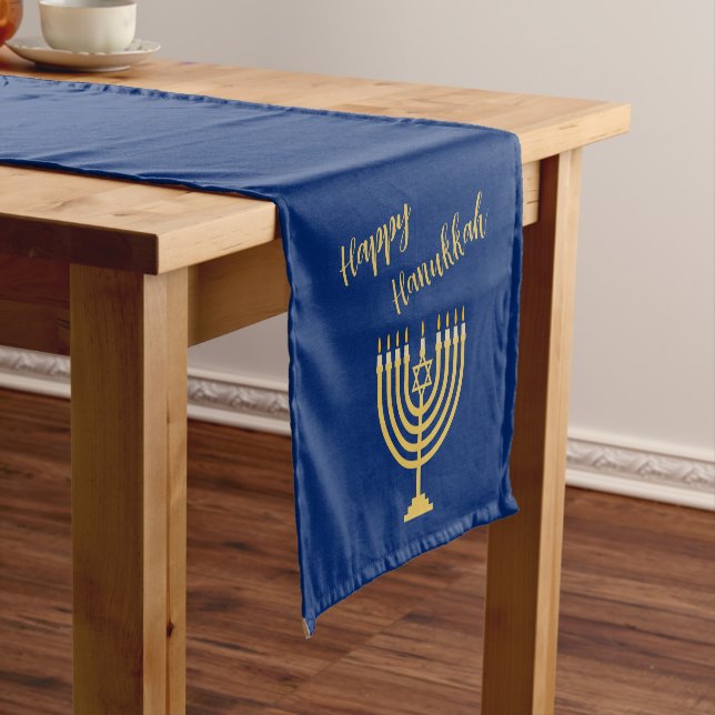 Chemin De Table Court Hapy Hanoukka Menorah Blue (In Situ)