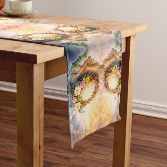 Chemin De Table Court He Is Risen Religious Floral Crown Easter (In Situ)