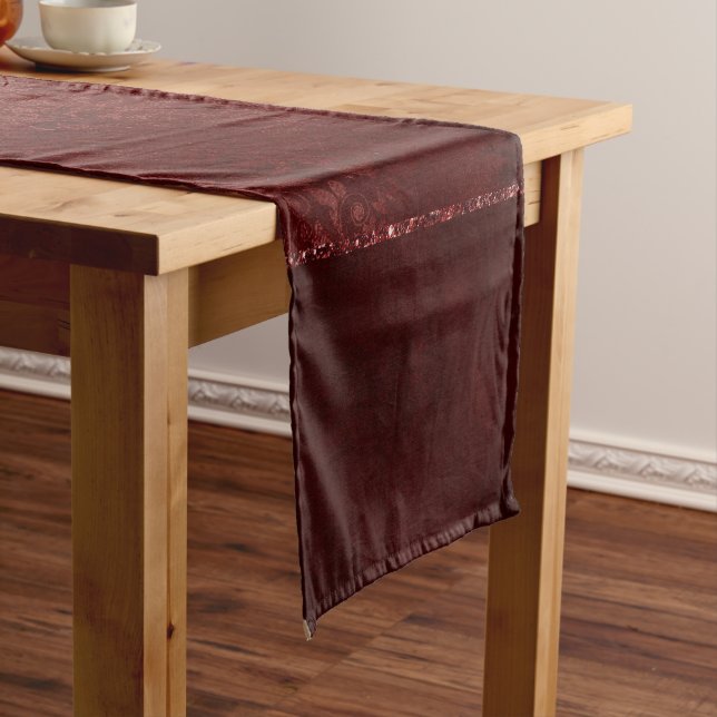 Chemin De Table Court Henné Romance | Red Satiny Grunge Damask (In Situ)