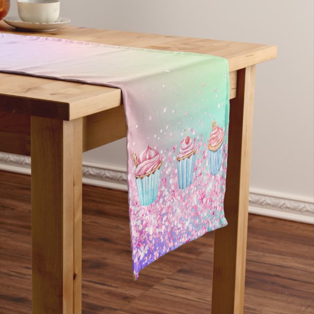 Chemin De Table Court Hologramme de cupcakes rose vierge violet (In Situ)