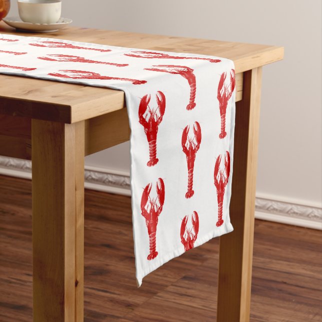 Chemin De Table Court Homard rouge-foncé sur le blanc (In Situ)