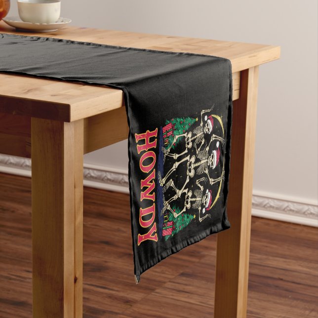 Chemin De Table Court Howdy Dancing Skeleton Funny Noël Holiday (In Situ)