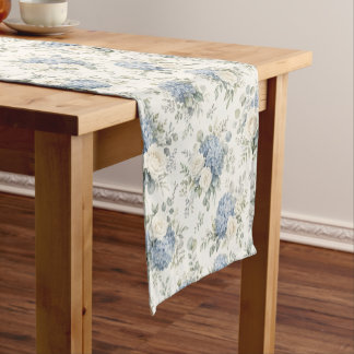 Chemin De Table Court Hydrangea Bleu Poussiéreux Rose Blanche Crème Flor