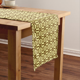 Chemin De Table Court Ikat Star Motif, Brown et jaune