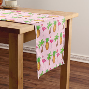 Chemin De Table Court Ile tropicale Palm Tree Ananas Flamant rose rose