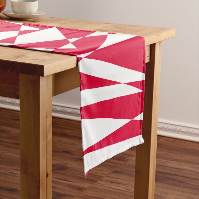 Chemin De Table Court Illusion abstraite rouge blanc (In Situ)