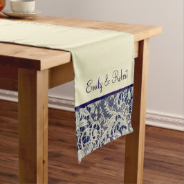 Chemin De Table Court Ivory Lace Royal Navy Bleu Réception officielle