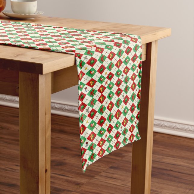 Chemin De Table Court Jacquard Diamond Motif de Noël (In Situ)