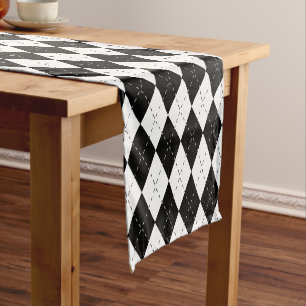 Chemin De Table Court Jacquard noir et blanc