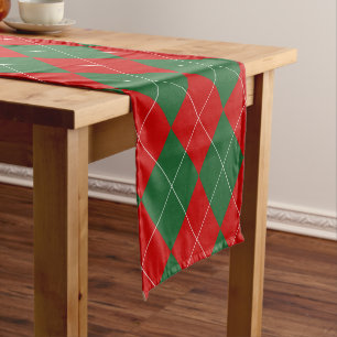 Chemin De Table Court Jacquard preppy Tartan Diamond Plaid Rouge Vert