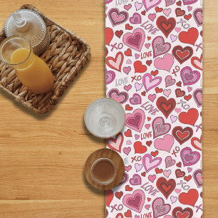 Chemin De Table Court Joli motif d'amour de cœurs roses rouges Blush