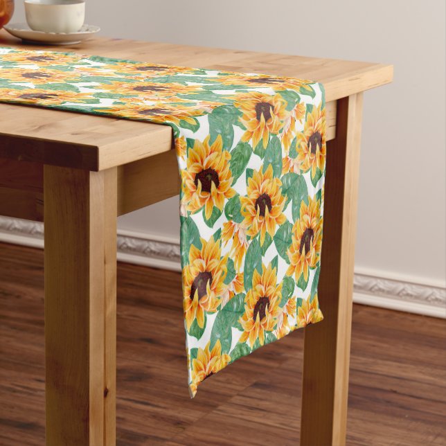 Chemin De Table Court Joli tournesol Jaune et Motif vert (In Situ)