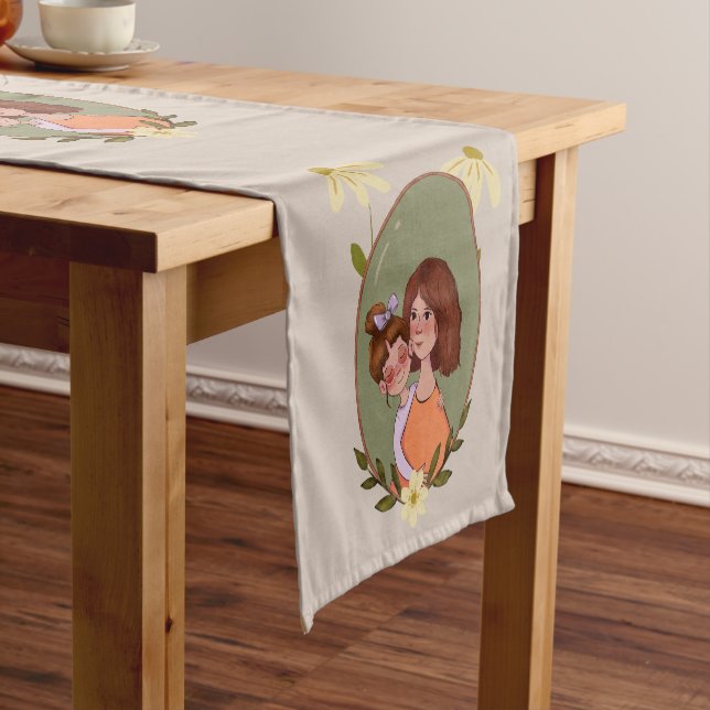 Chemin De Table Court Jote Mère & Enfant Illustration Runner Table (In Situ)