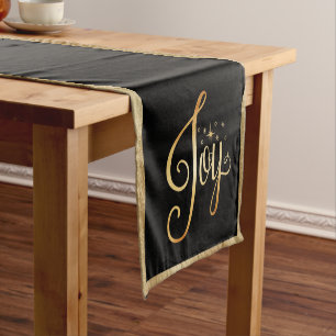 Chemin De Table Court "Joy" Black Gold Script Élégant Noël