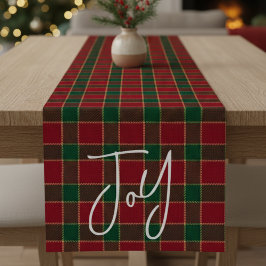 Chemin De Table Court Joy Christmas Holiday Red & Green Tartan Pattern