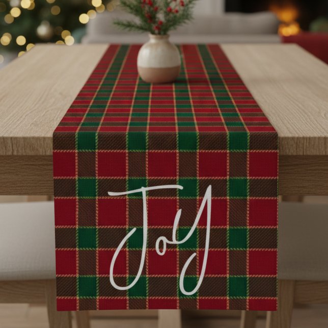 Chemin De Table Court Joy Christmas Holiday Red & Green Tartan Pattern (Joy Christmas Holiday Red & Green Tartan Pattern Short Table Runner
)