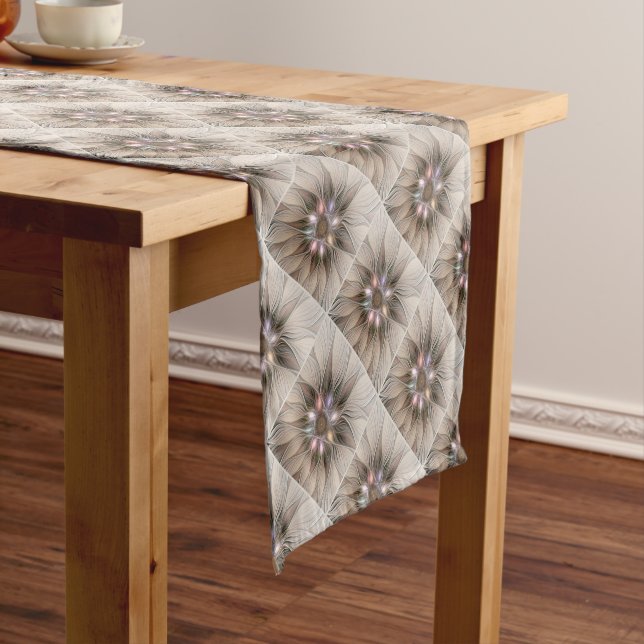 Chemin De Table Court Joyeuse Fleur Abstrait Beige Brown Floral Fractal (In Situ)
