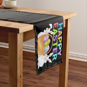 Chemin De Table Court Joyeuses Pâques 2025  Œufs Lapin Mignon