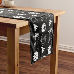 Chemin De Table Court Joyeux Halloween noir blanc motif éffrayant