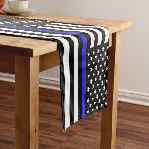 Chemin De Table Court Ligne Bleue Mince & Police américaine du Drapeau /