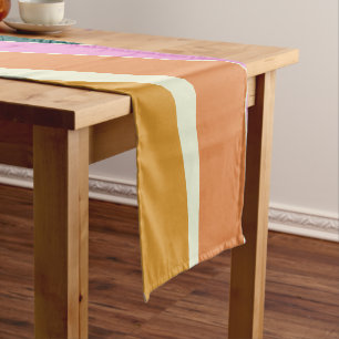 Chemin De Table Court Lignes super Retro Rose et Vert Wavy 