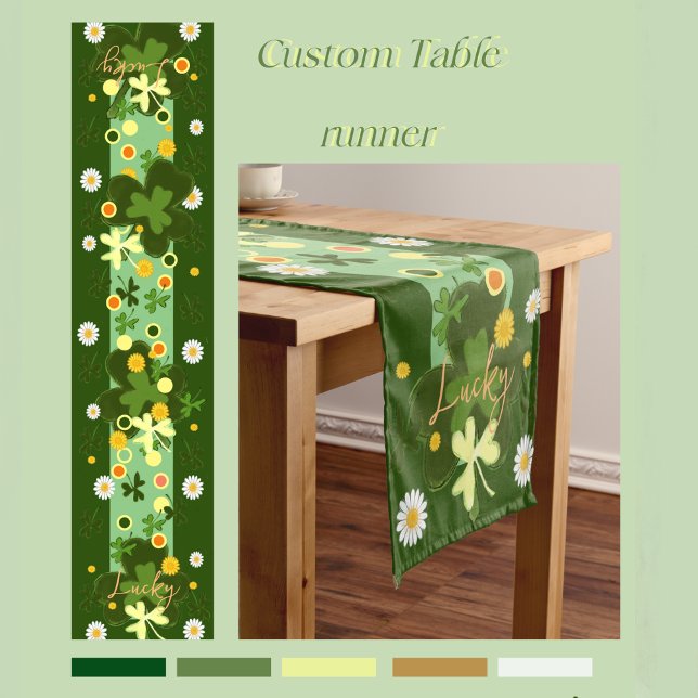 Chemin De Table Court Lucky shamrock avec Daises (Lucky shamrock with Daises Short Table Runner)