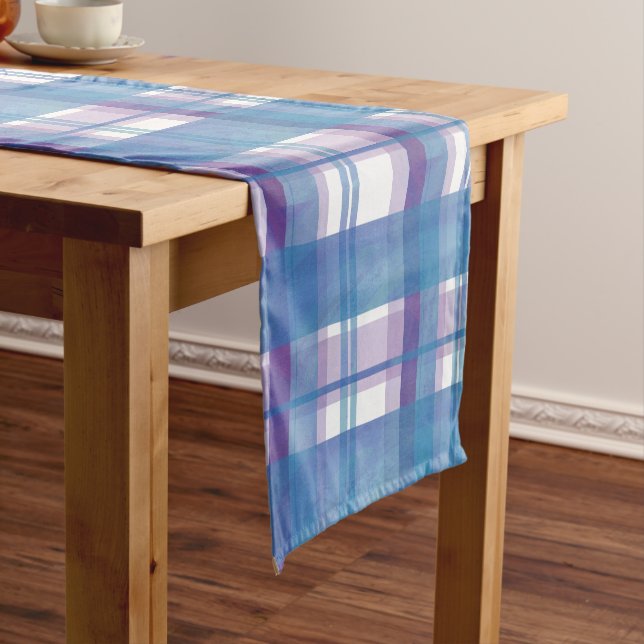 Chemin De Table Court Madras Plaid Blue et Purple (In Situ)