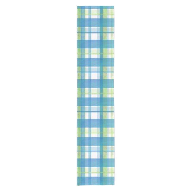 Chemin De Table Court Madras Plaid Green et Blue (Devant)