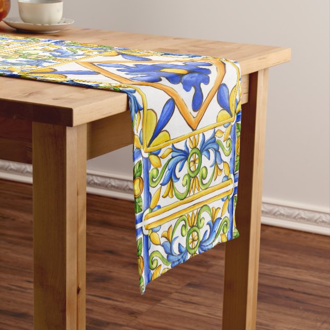 Chemin De Table Court Majolica,Spanish tile ,mediterranean   (In Situ)