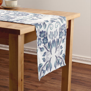 Chemin De Table Court Mandala florale bleu poussiéreux