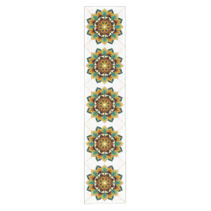 Chemin De Table Court Mandala Motif 2002 en court-métrage jaune et bronz